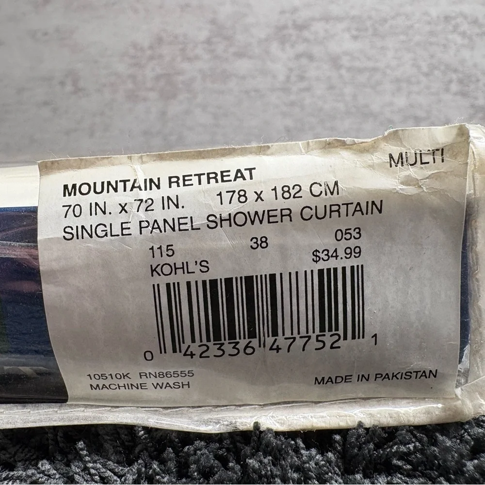 NEW in Package Bacova Mountain Retreat Single Panel Shower Curtain-70” x 72”